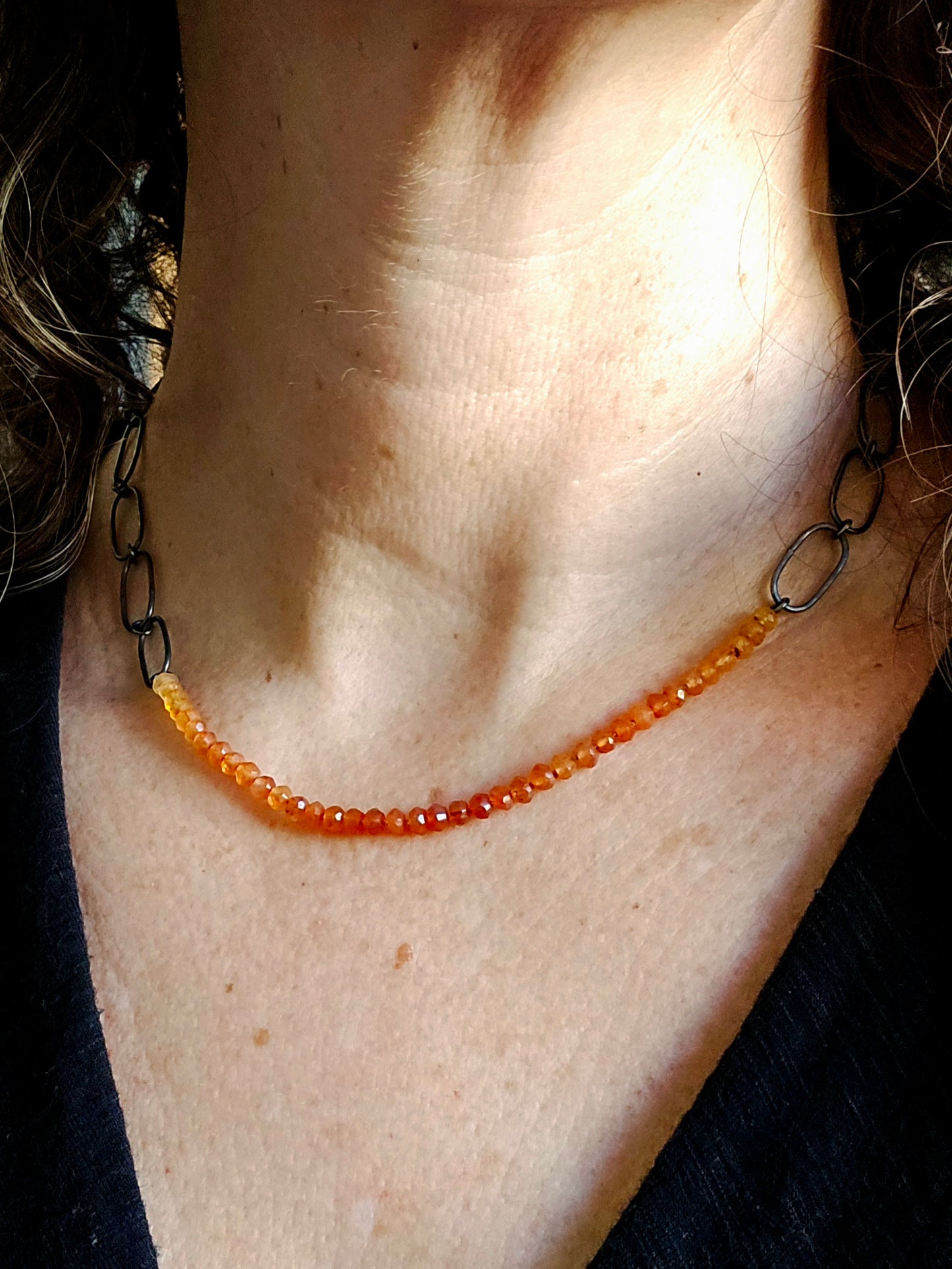 Carnelian bead and chain necklace