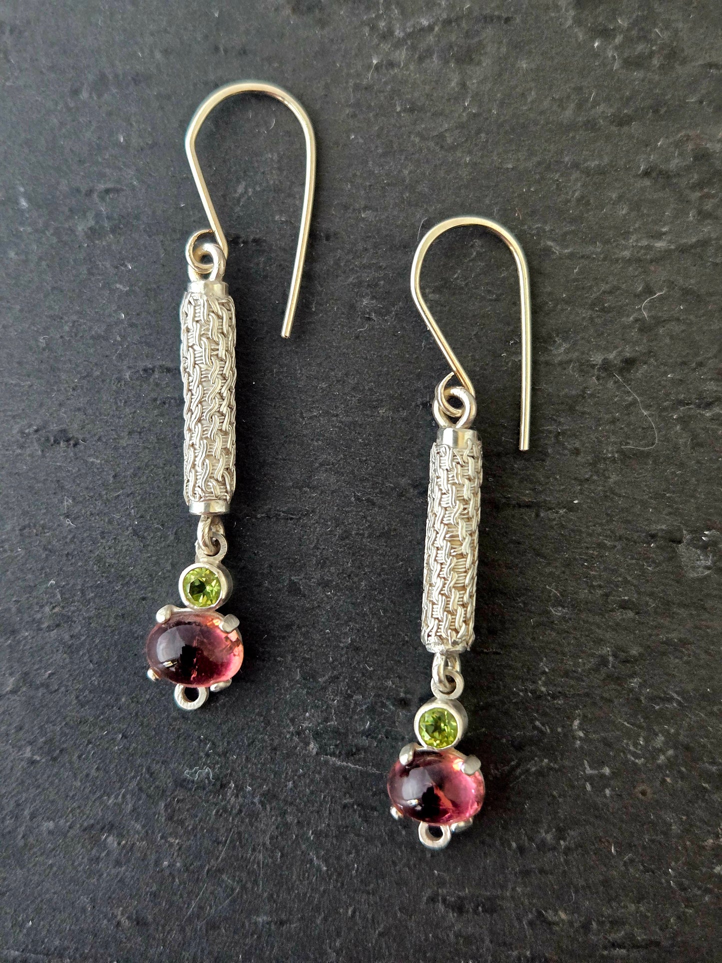 Petite Column Earrings with Pink Tourmaline and Peridot