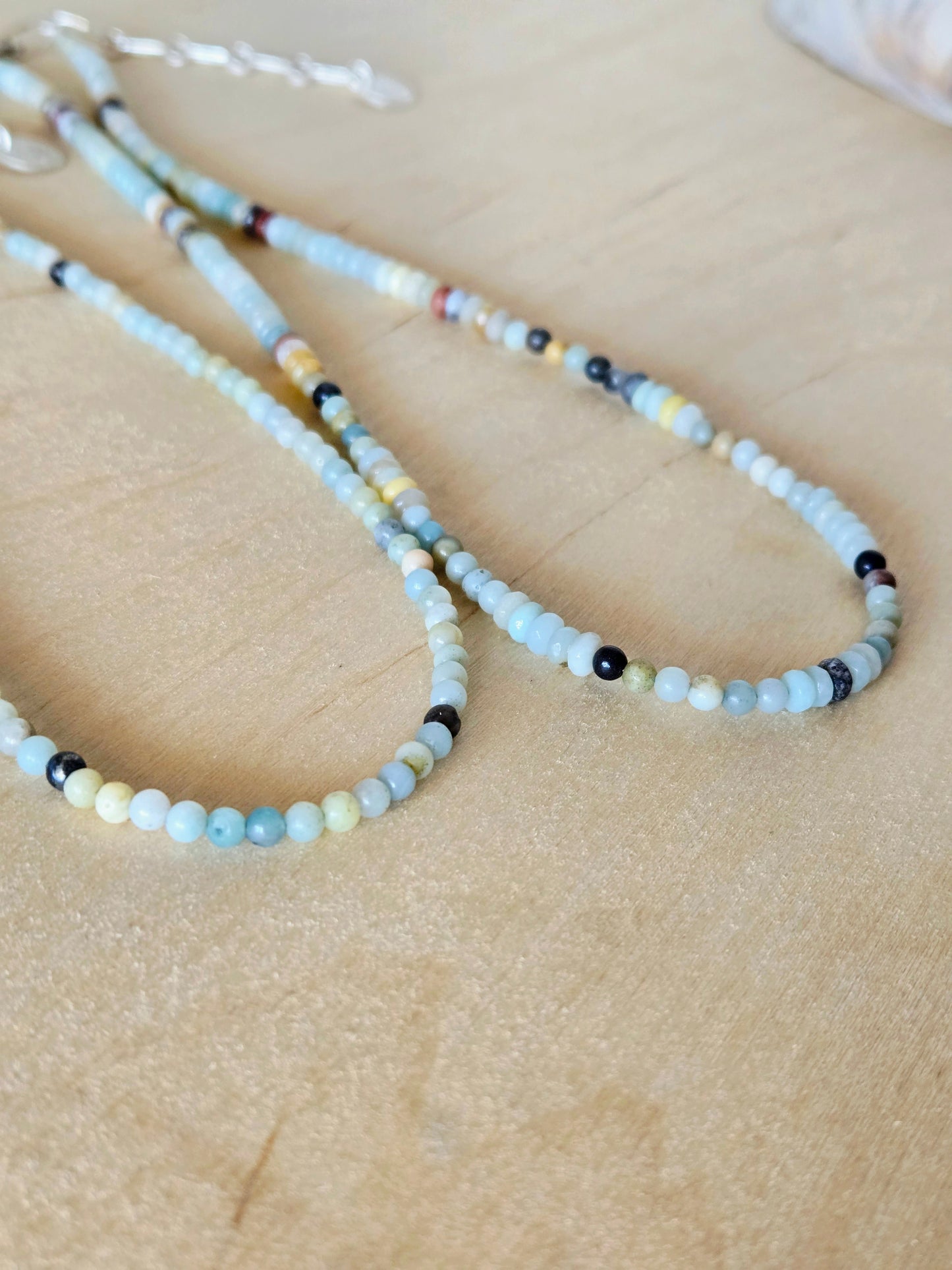 Amazonite beaded necklaces-Small round & rondelle beads
