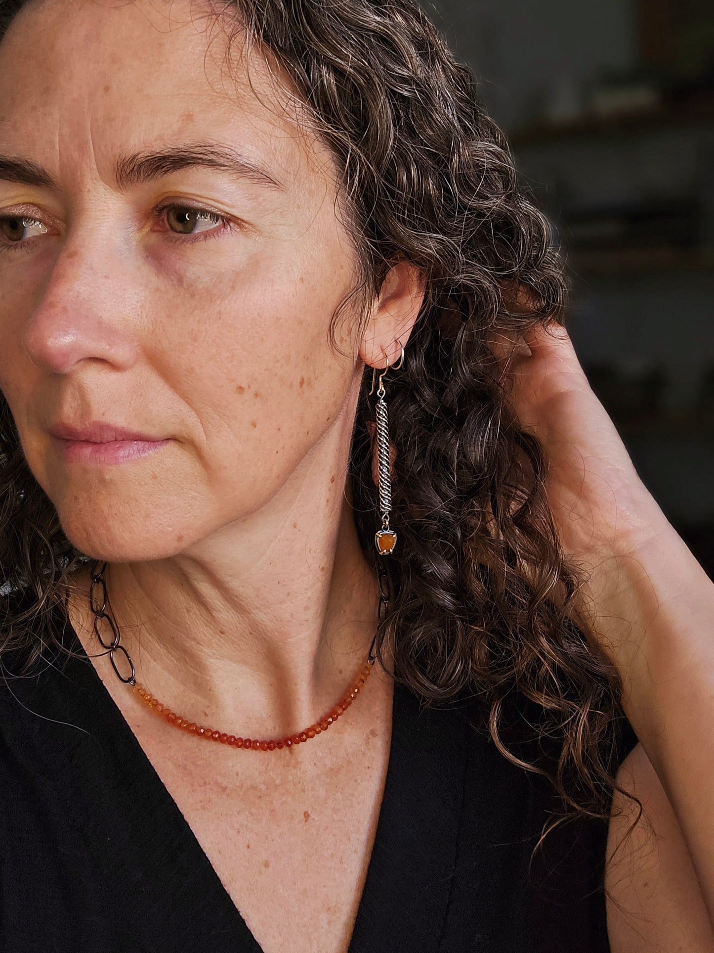 Carnelian Helix earrings-SS/14k