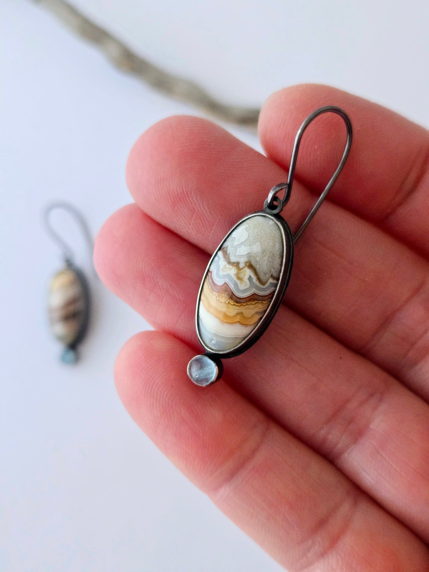 Winding Paths Earrings: Crazy Lace with Aquamarine
