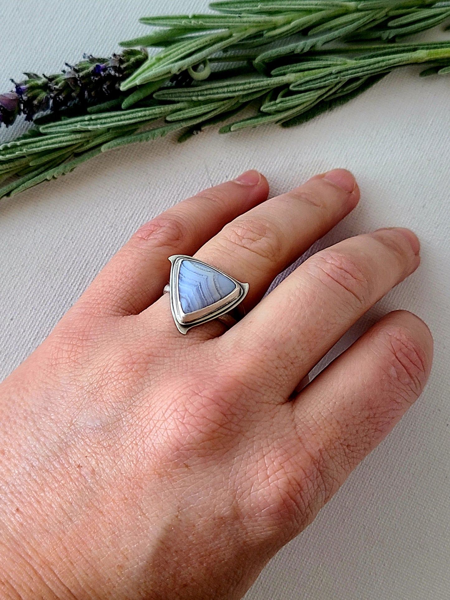 Blue Mist: Triangle Agate Ring-size 7.25