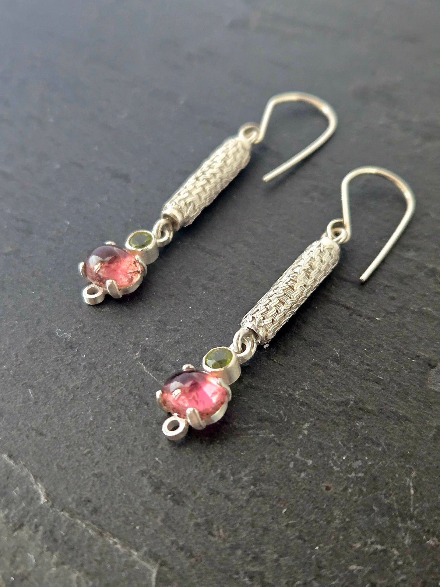 Petite Column Earrings with Pink Tourmaline and Peridot