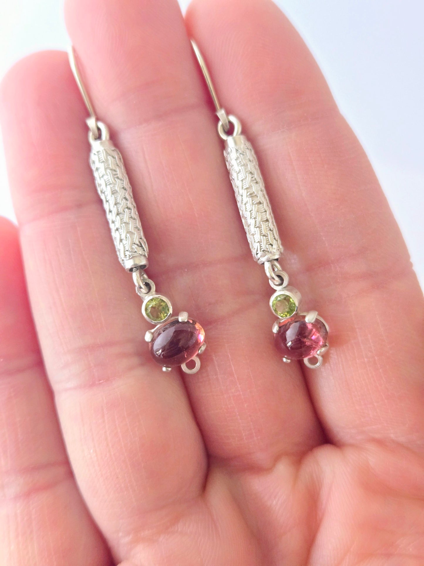 Petite Column Earrings with Pink Tourmaline and Peridot