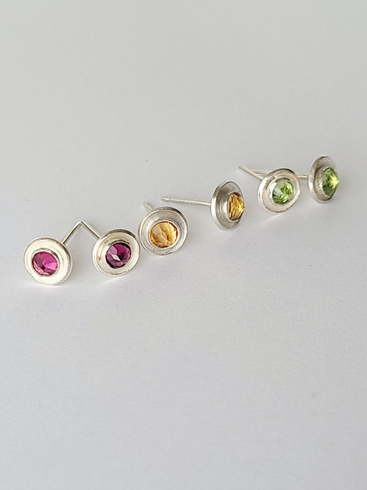 Cupped Gems Stud Earrings Choose Your Stone-3.5mm faceted gemstones