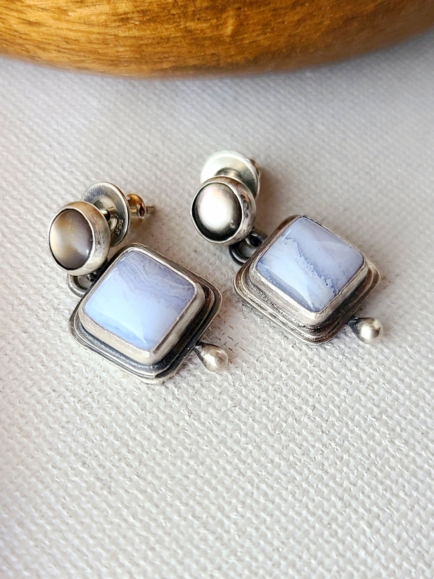 Blue Mist: Square Agate Stud Earrings