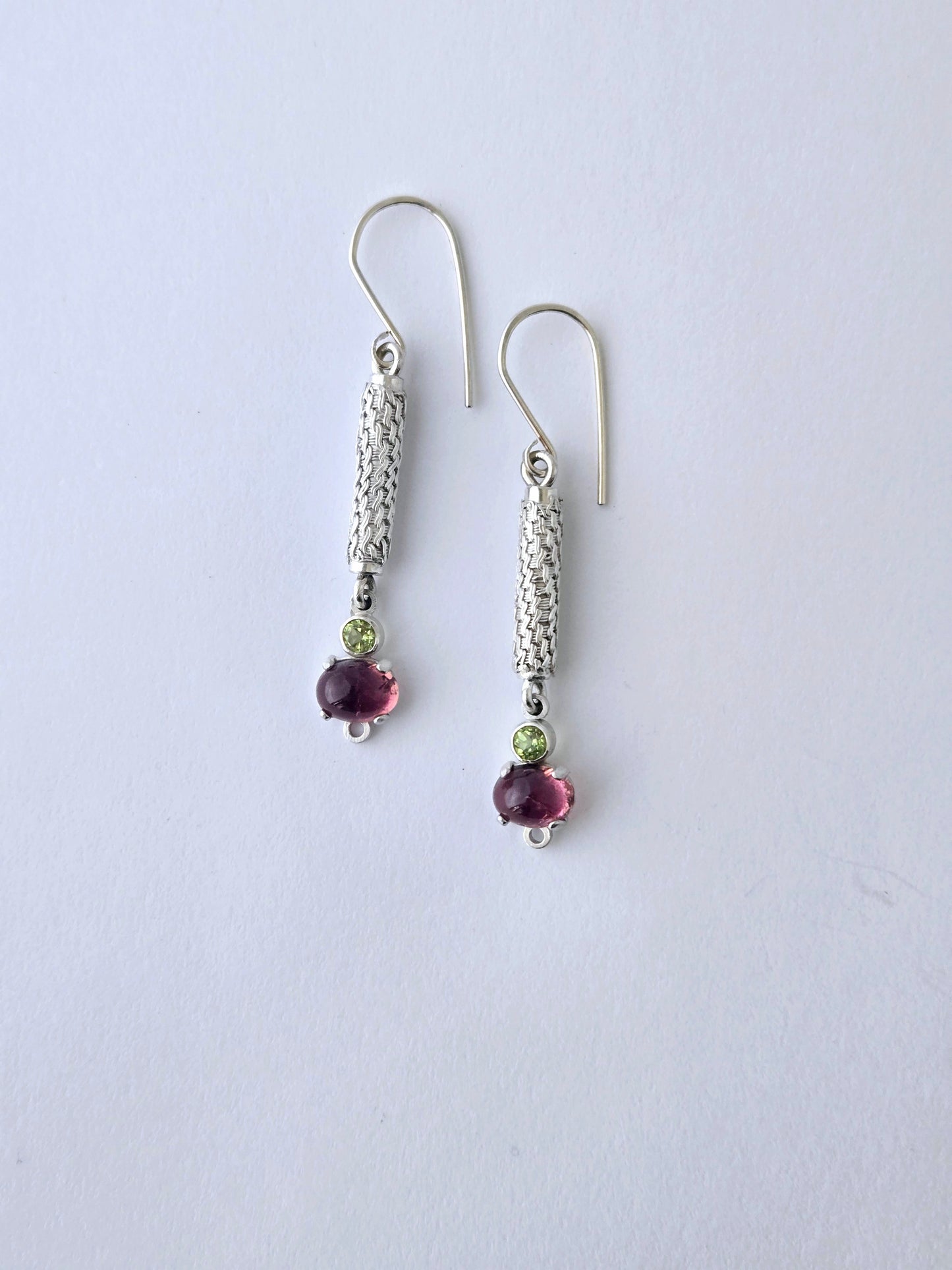 Petite Column Earrings with Pink Tourmaline and Peridot