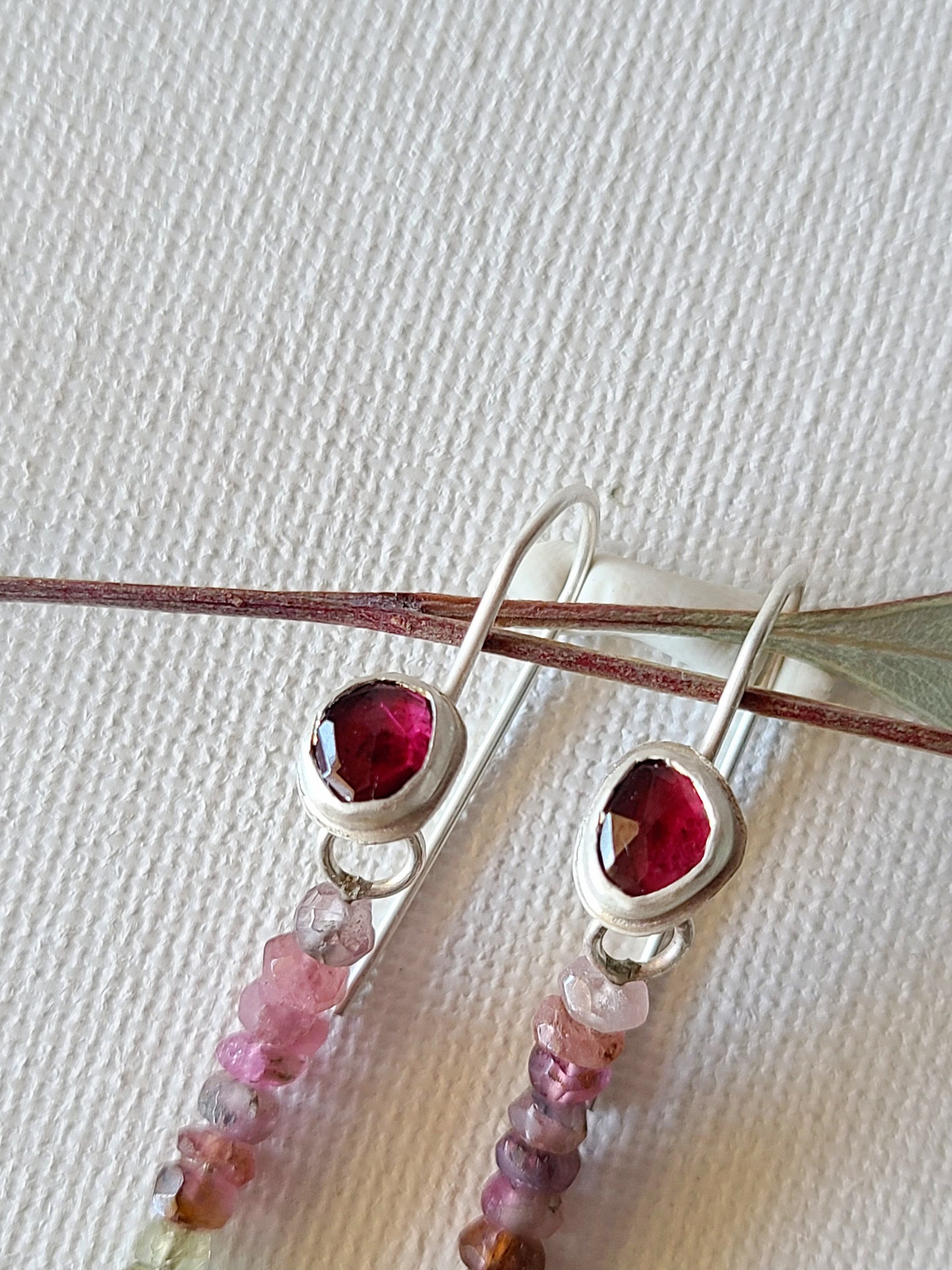 Pink tourmaline ombre gemstone earrings