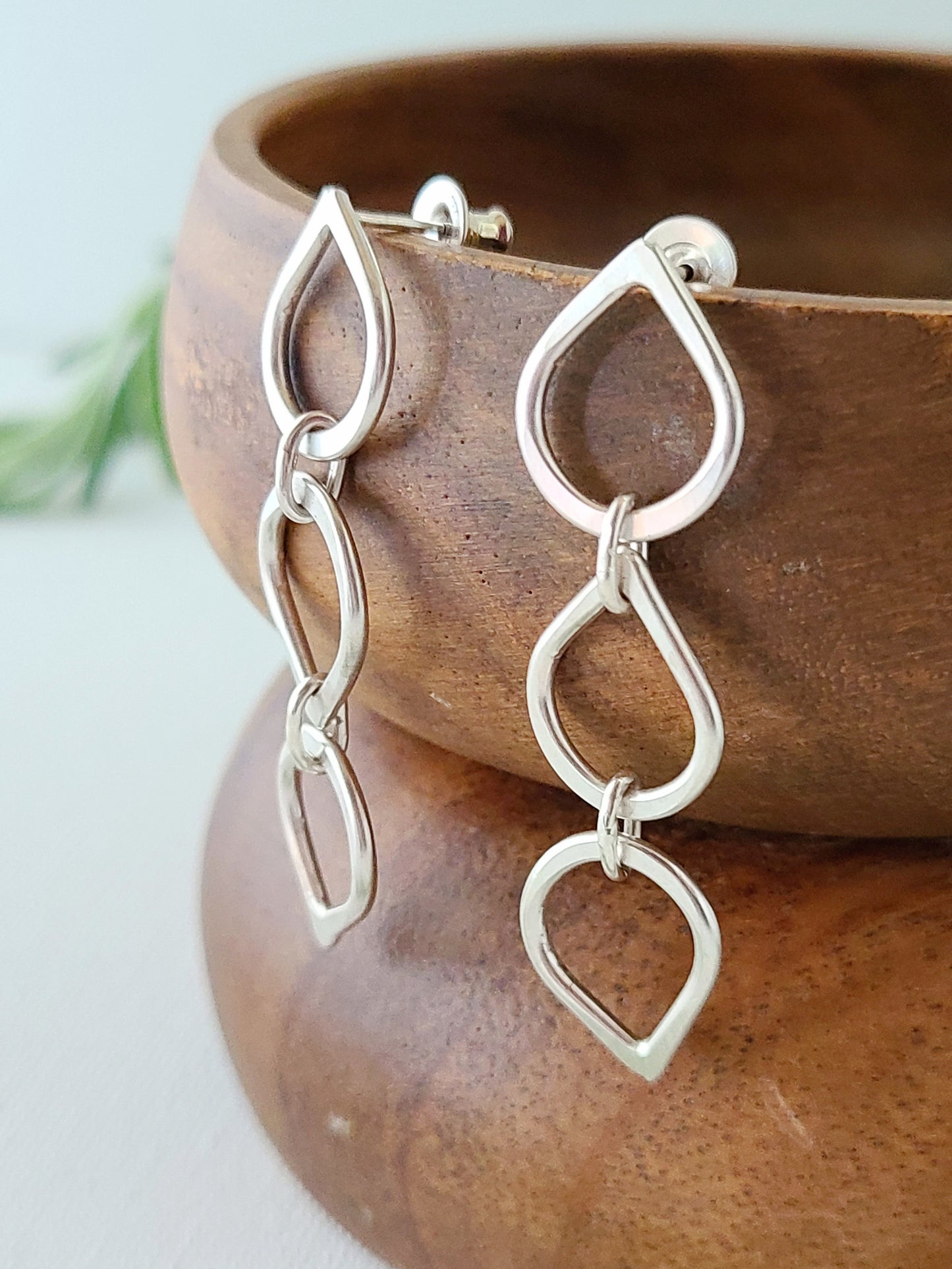 Leaf Earrings with 3 drops-sterling silver
