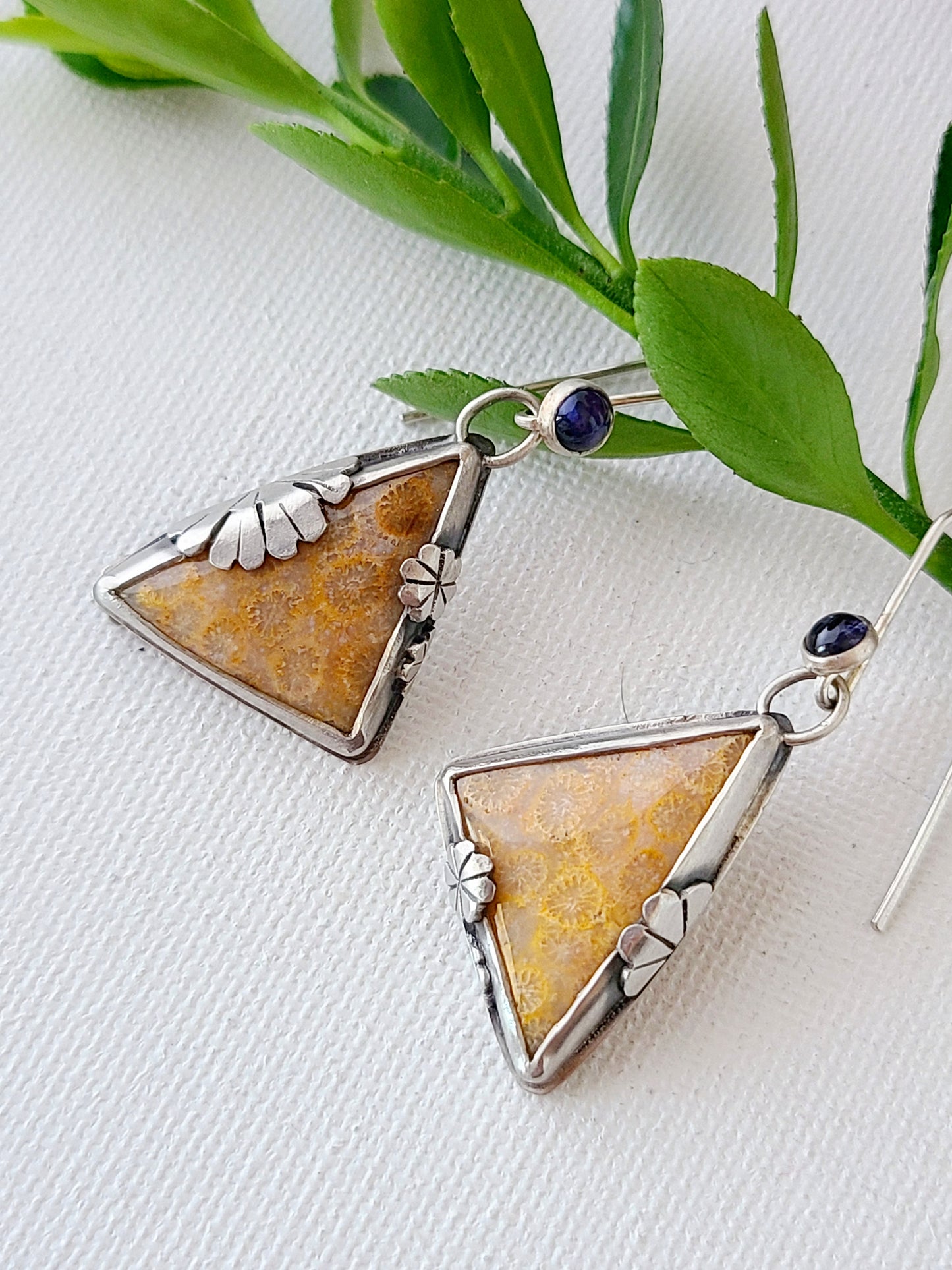 Wild Garden Fossil Flower earrings-small triangles