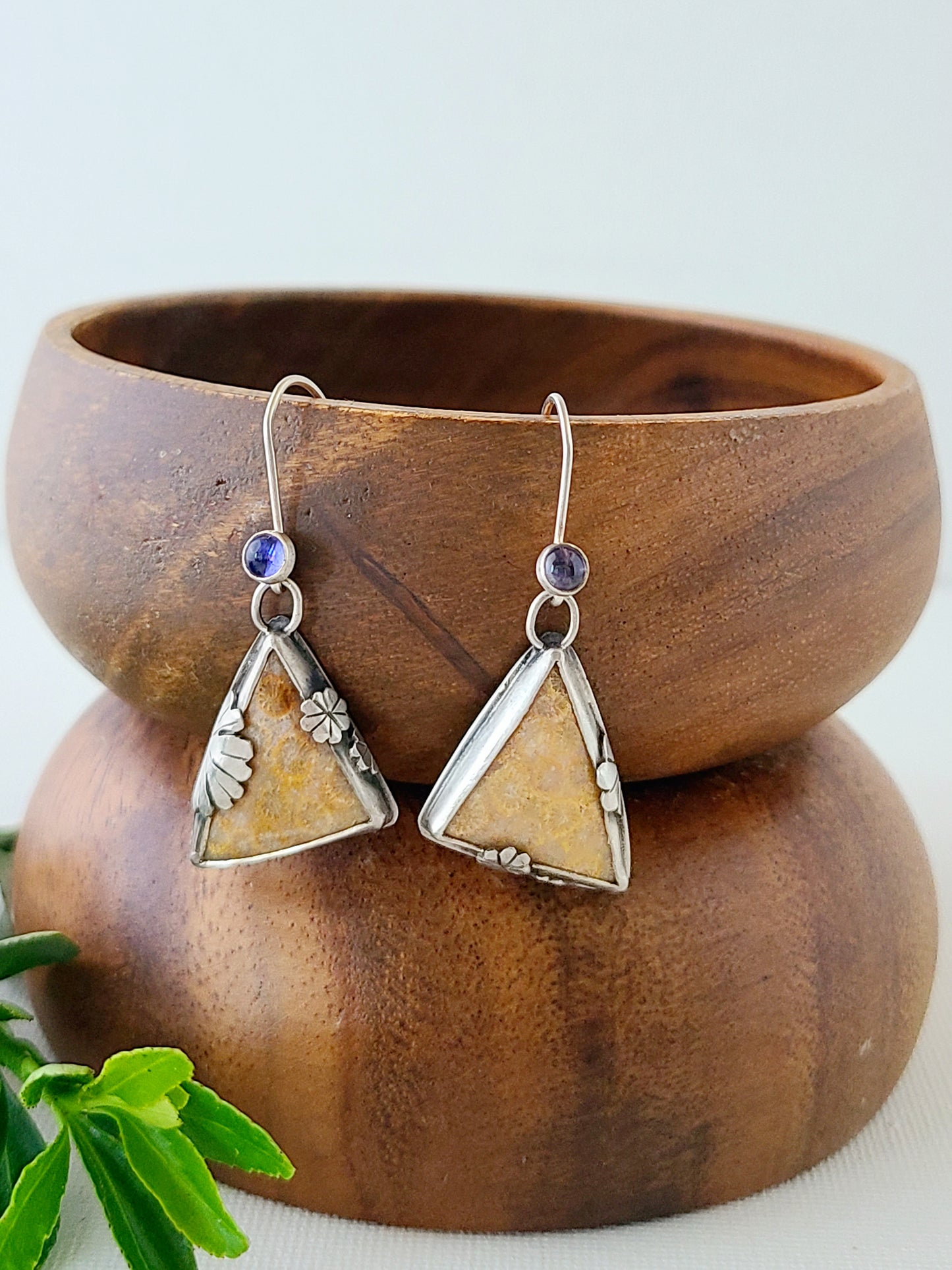 Wild Garden Fossil Flower earrings-small triangles