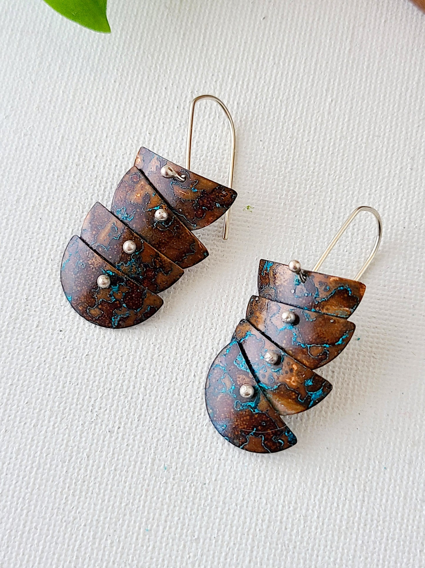 Petite Cascade Copper Verdigris Earrings-2, 3, and 4 Tiers