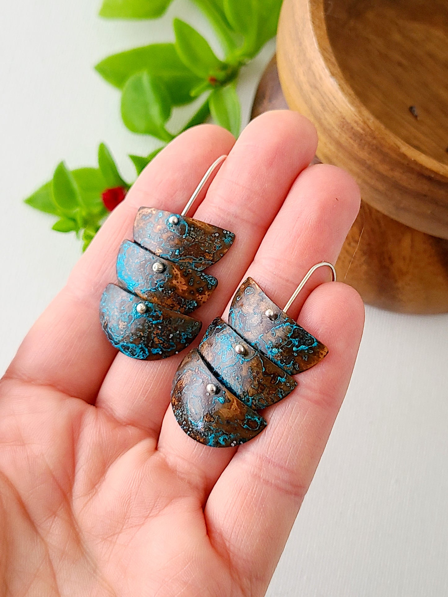 Cascade Copper Verdigris Earrings-2, 3, and 4 Tiers