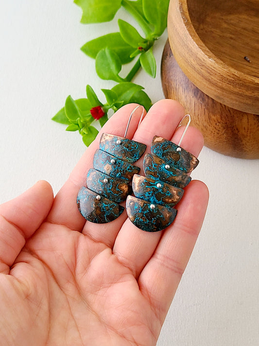 Copper Verdigris Cascade Earrings-4 Tier