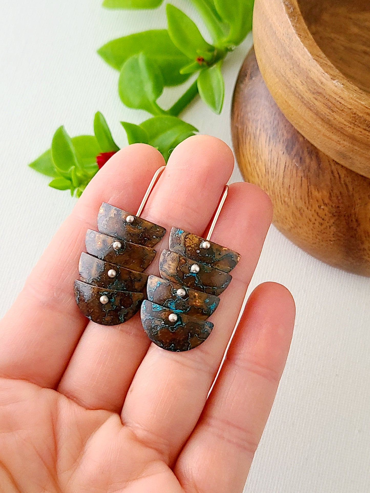 Copper Verdigris Cascade Earrings-4 Tier Petite
