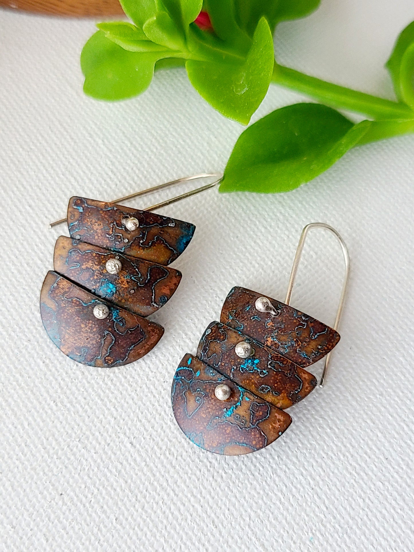 Copper Verdigris Cascade Earrings-3Tier Petite