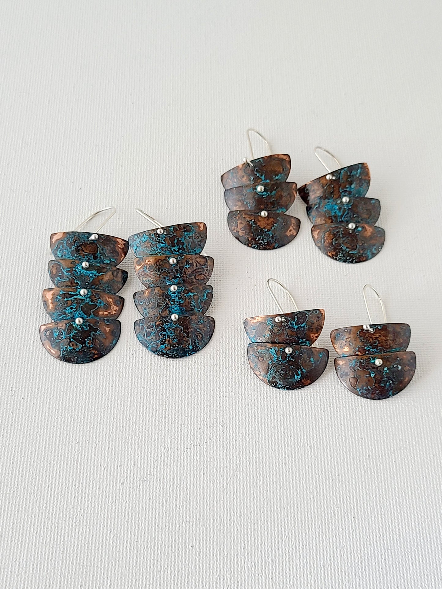 Cascade Copper Verdigris Earrings-2, 3, and 4 Tiers