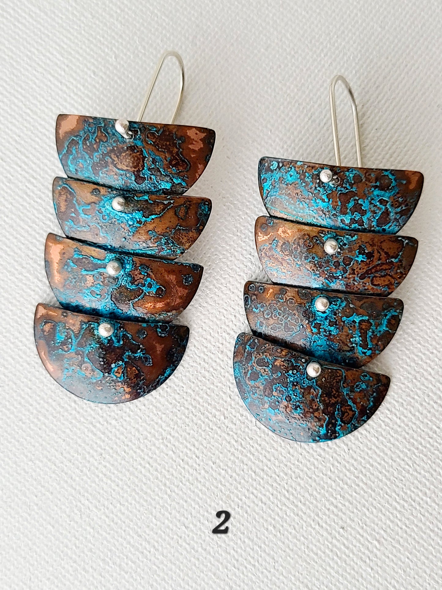 Copper Verdigris Cascade Earrings-4 Tier
