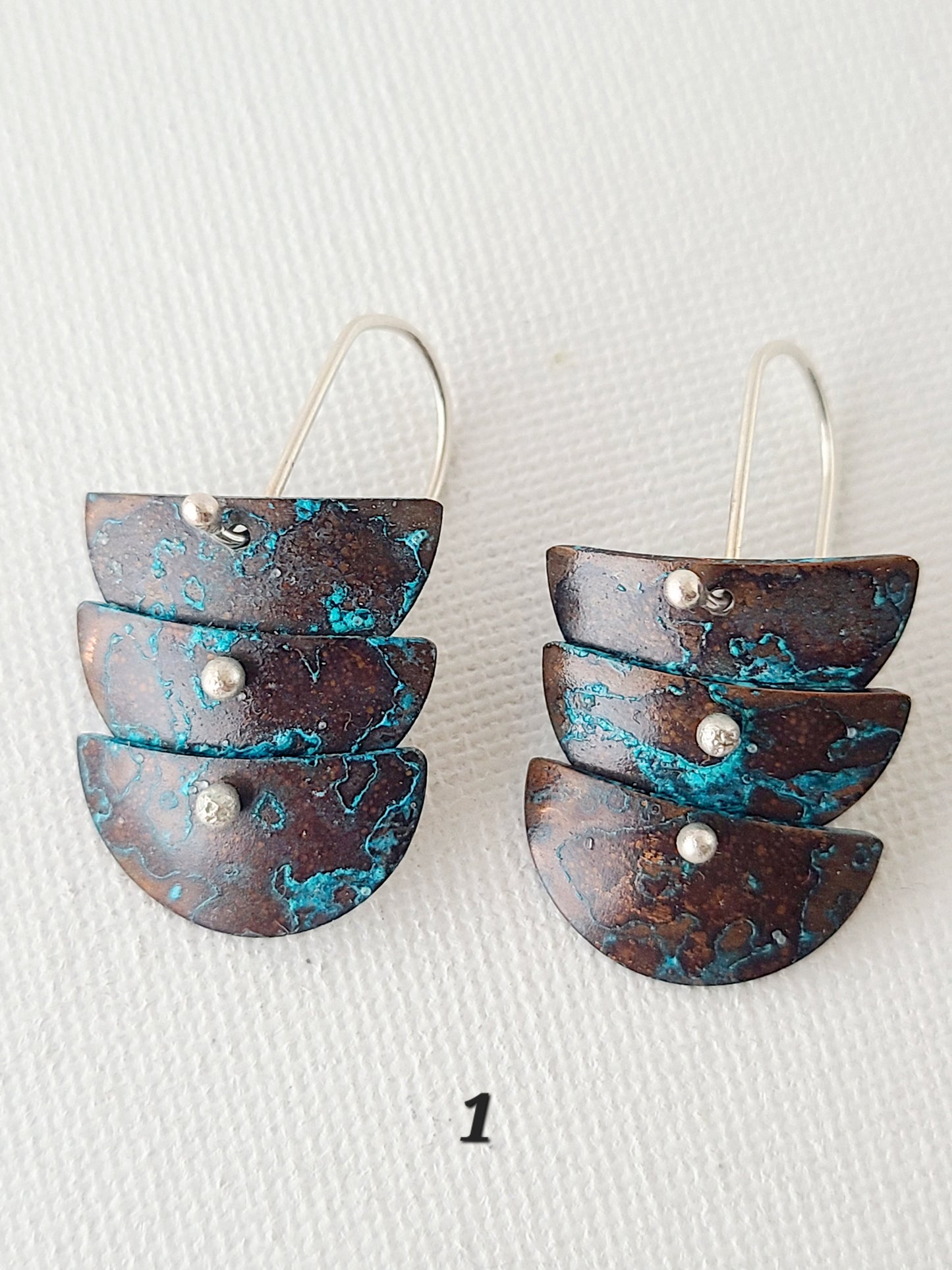 Copper Verdigris Cascade Earrings-3Tier Petite