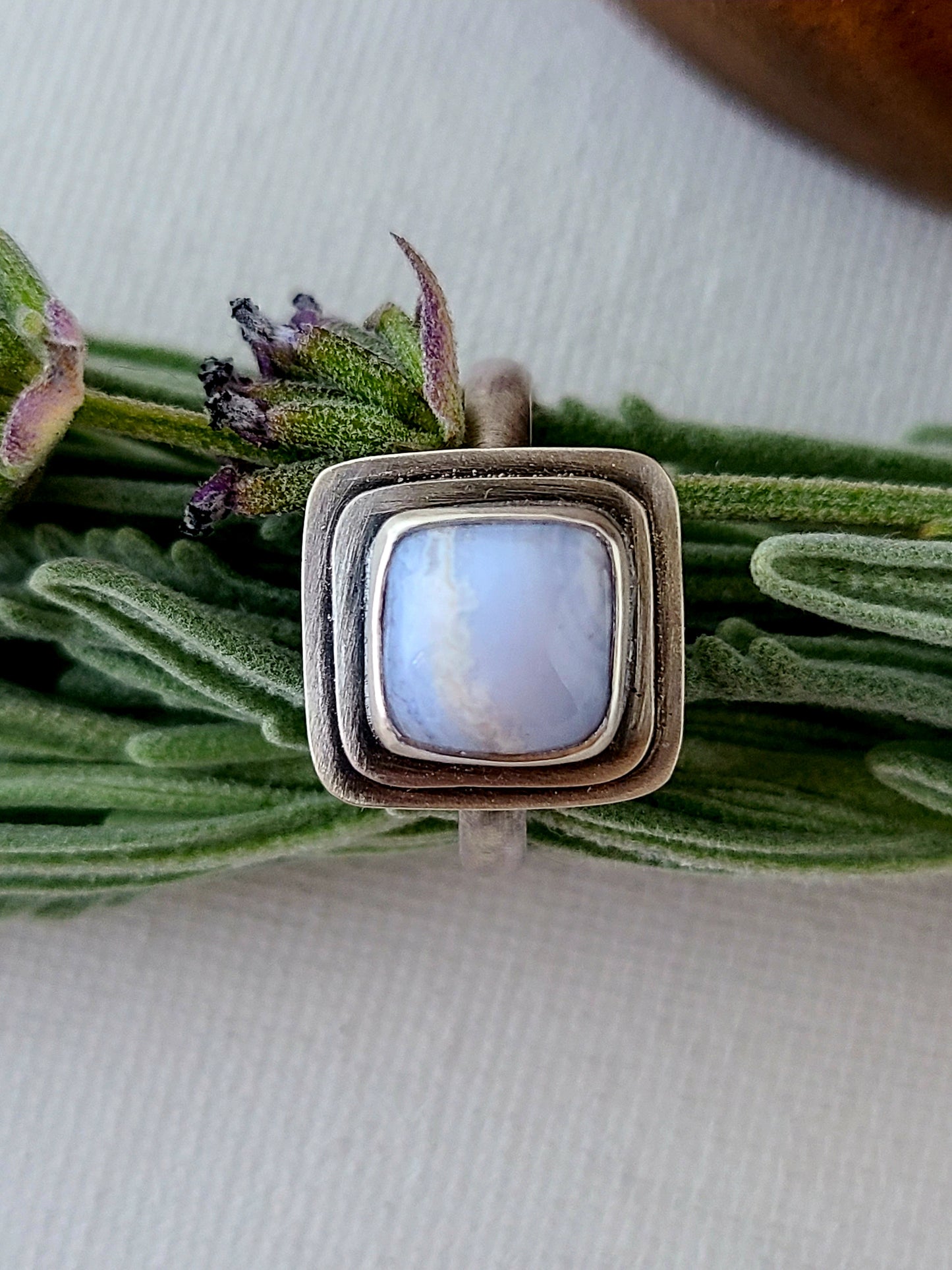 Blue Mist: Square Agate Ring-Choose Your Size