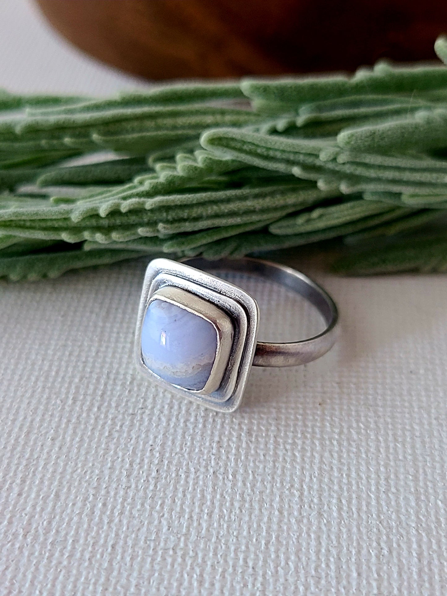 Blue Mist: Square Agate Ring-Choose Your Size