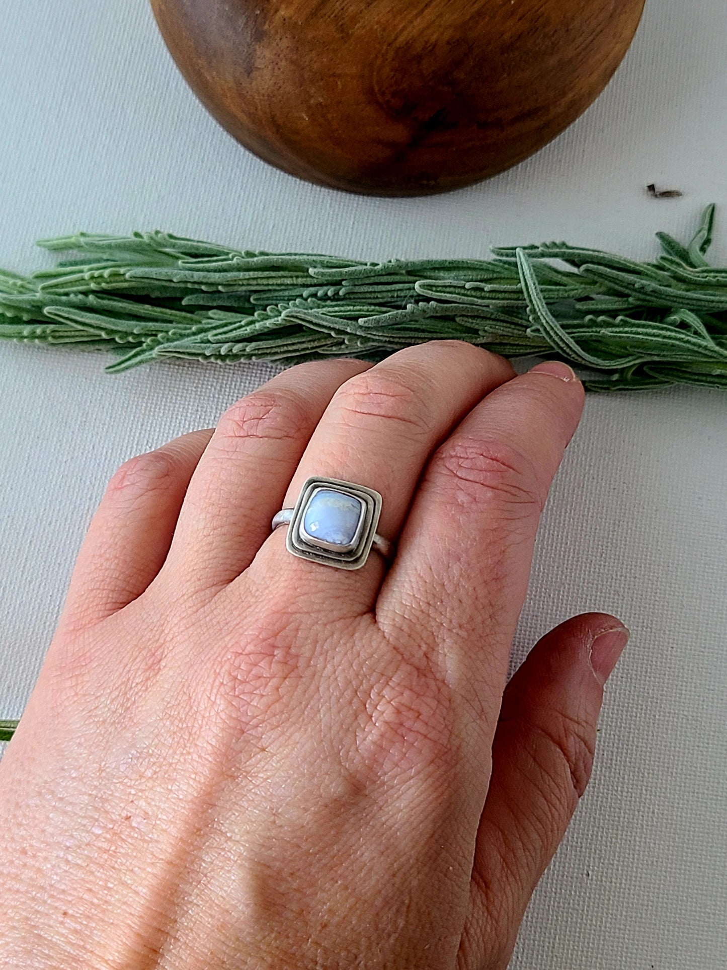 Blue Mist: Square Agate Ring-Choose Your Size