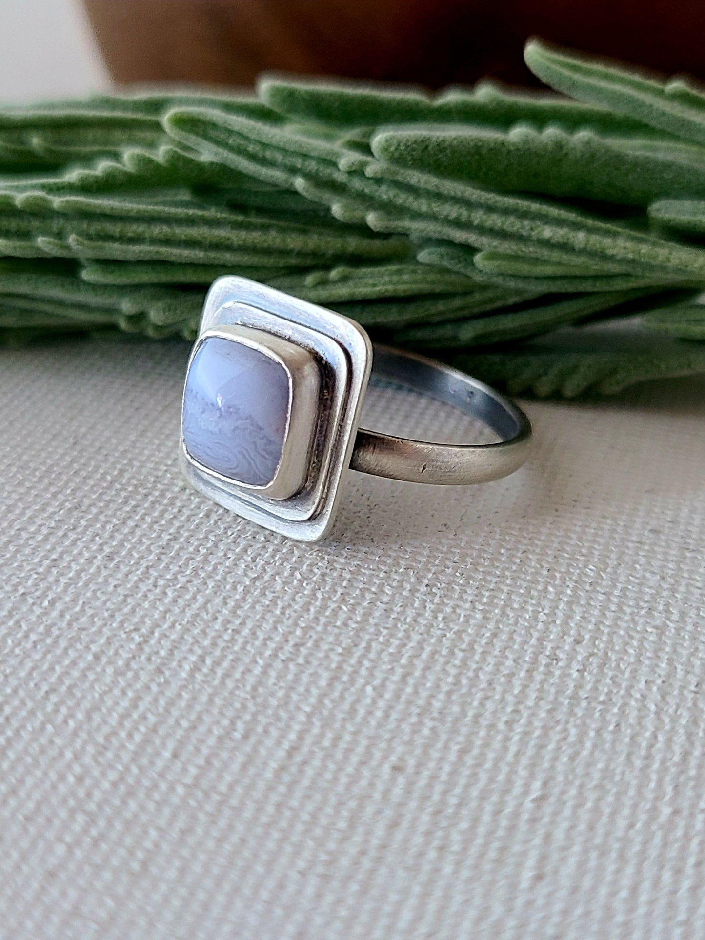 Blue Mist: Square Agate Ring-Choose Your Size