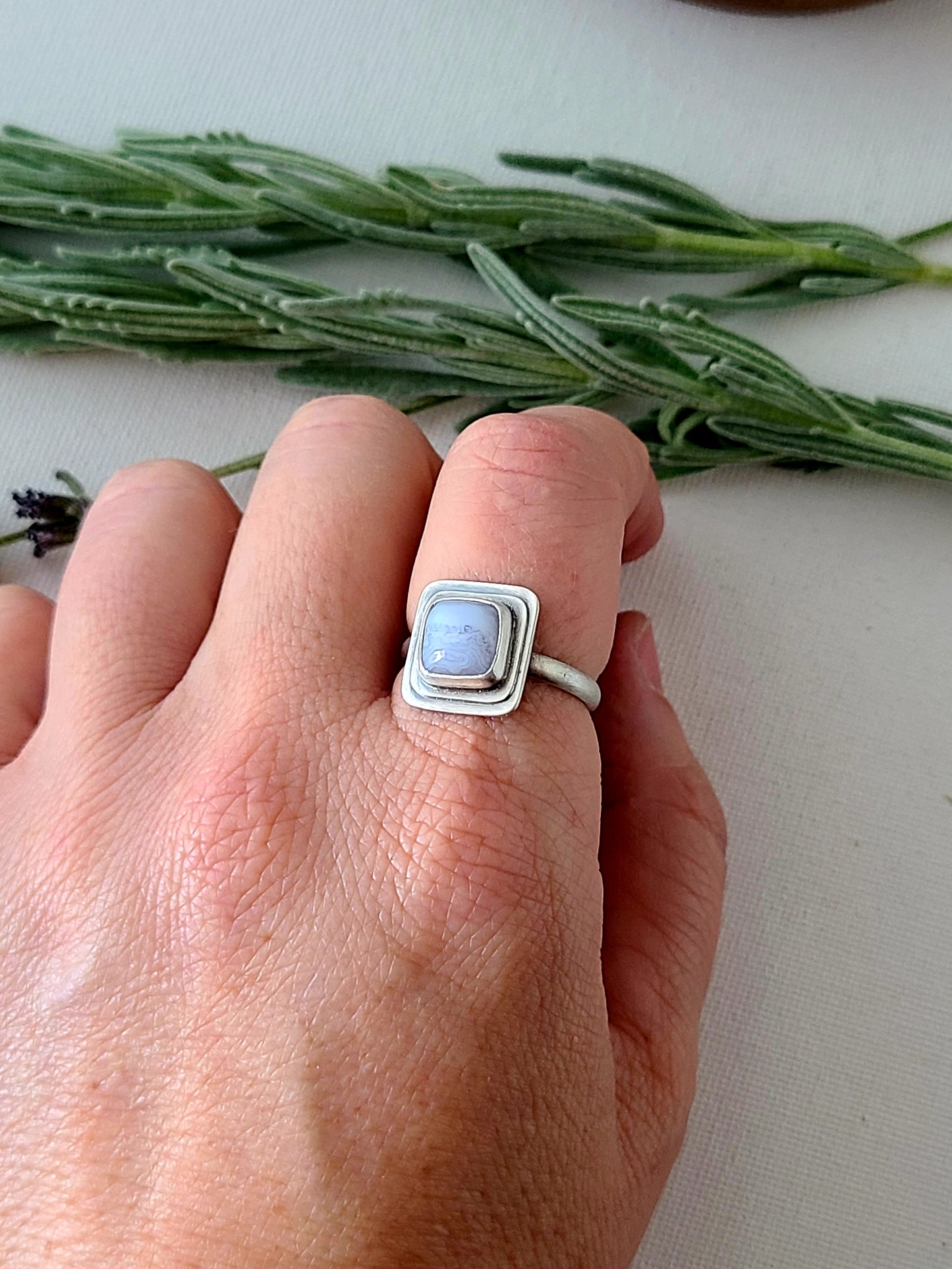 Blue Mist: Square Agate Ring-Choose Your Size