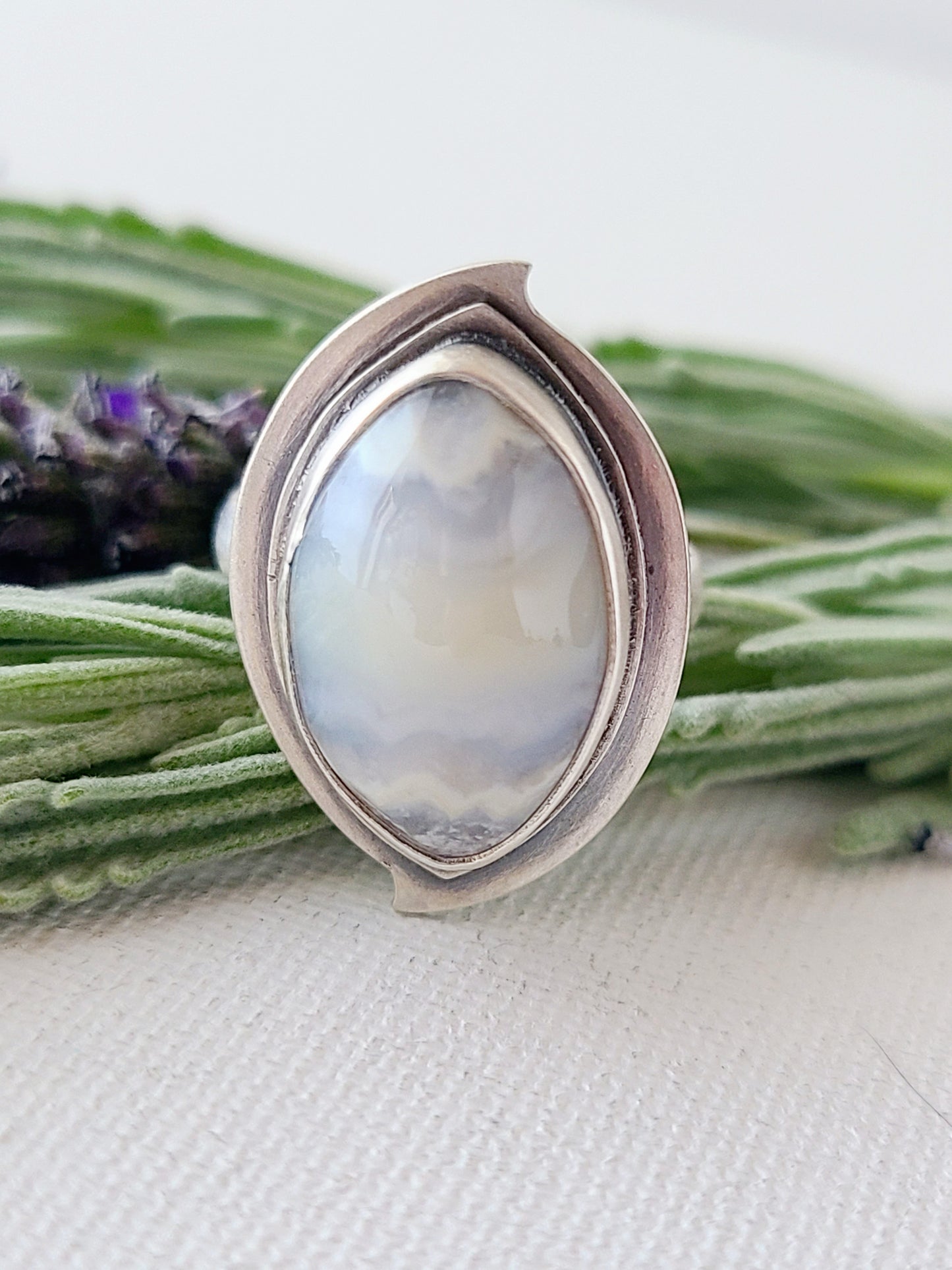 Blue Mist: Marquise Agate Ring-Choose your size
