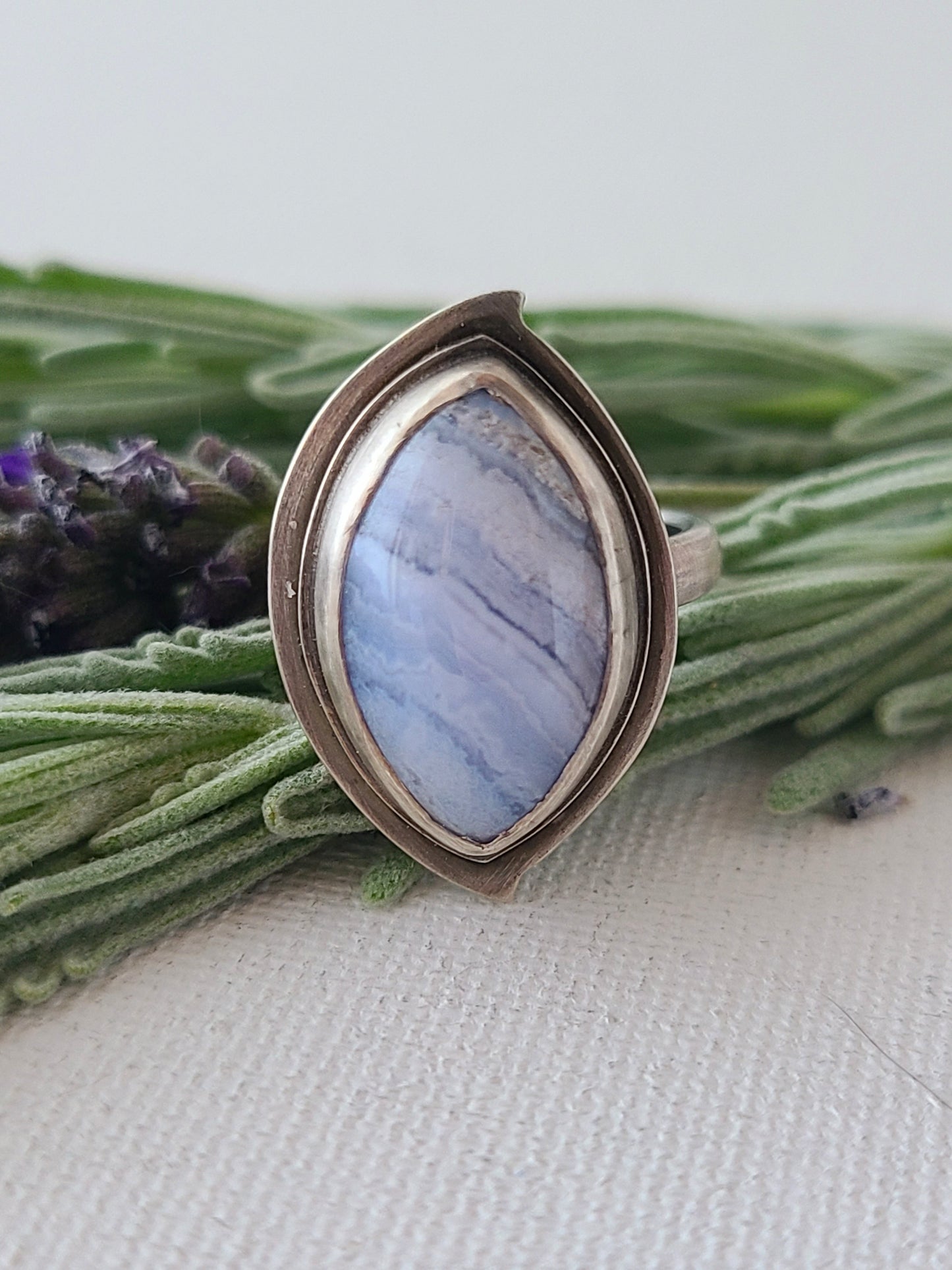 Blue Mist: Marquise Agate Ring-Choose your size