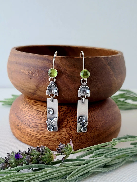 Blossom Earrings - 2 Tier Peridot rectangle dangles