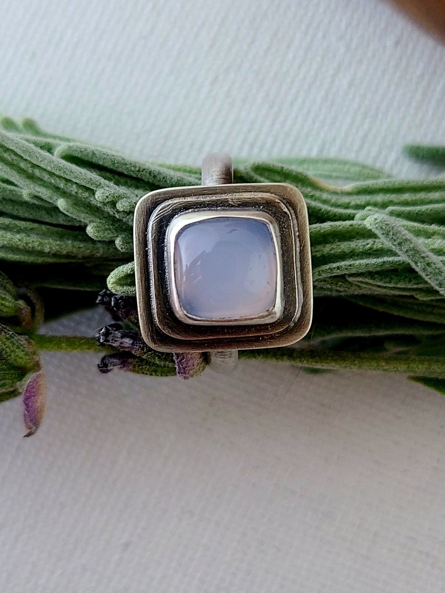 Blue Mist: Square Agate Ring-size 6 US