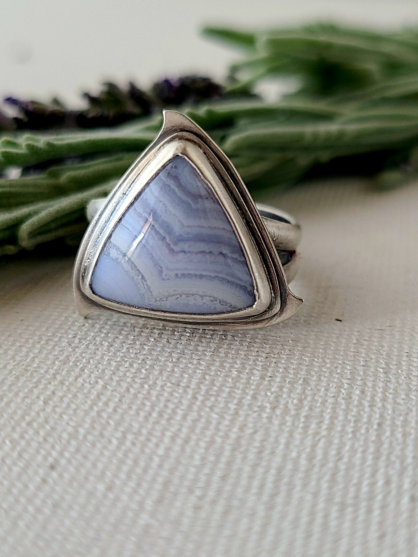 Blue Mist: Triangle Agate Ring-size 7.25
