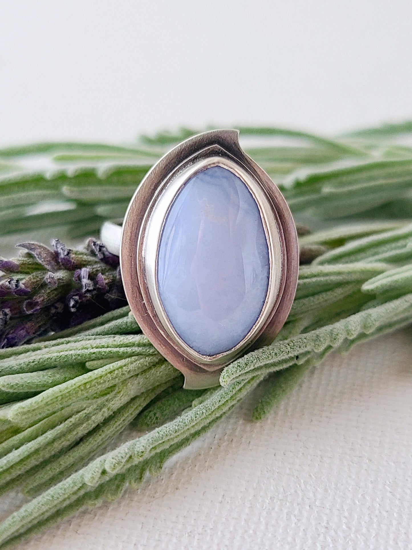 Blue Mist: Marquise Agate Ring-size 8.25 US