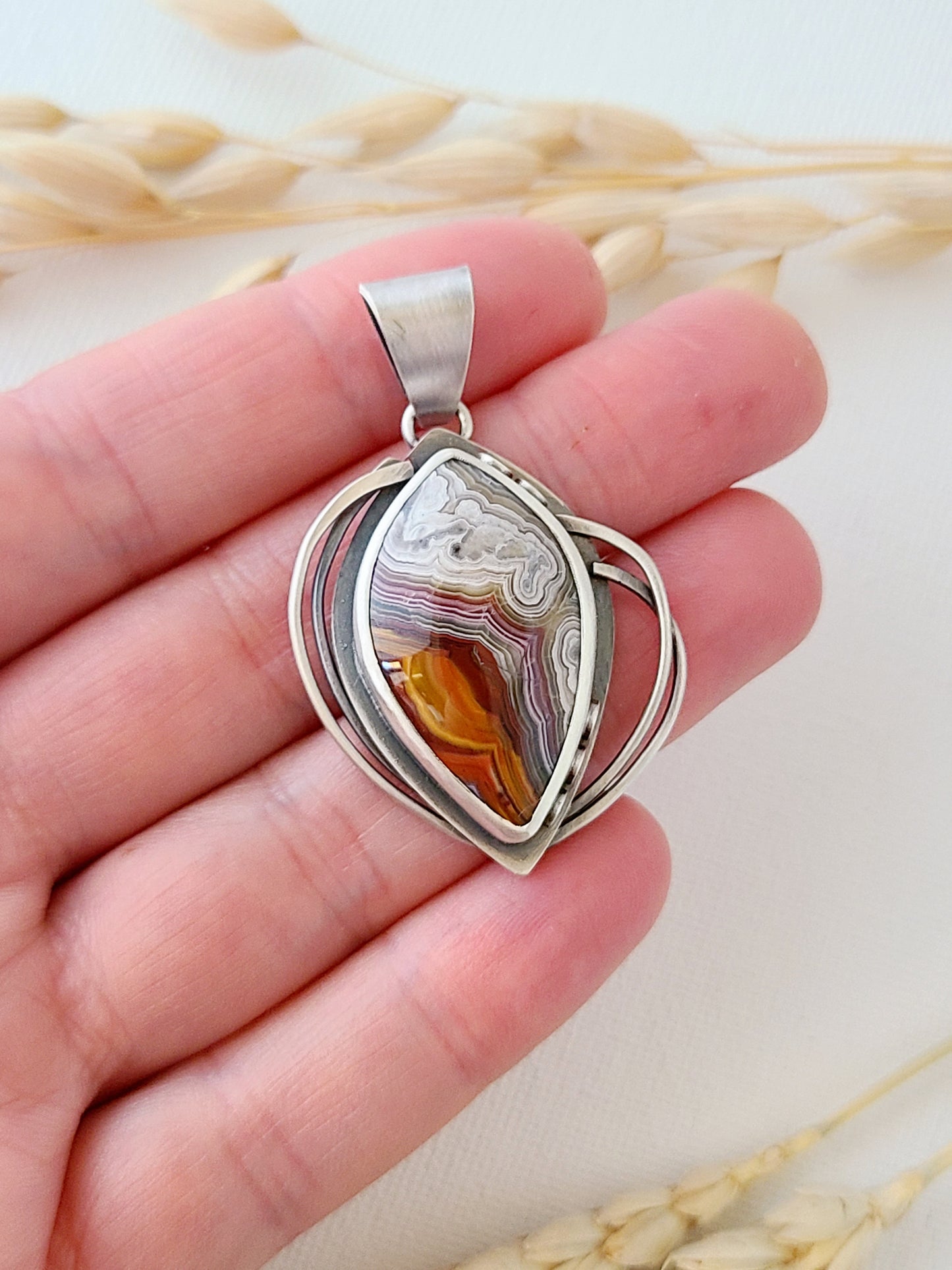 Skipping Stones Pendant: Red and Gray Laguna Lace Agate