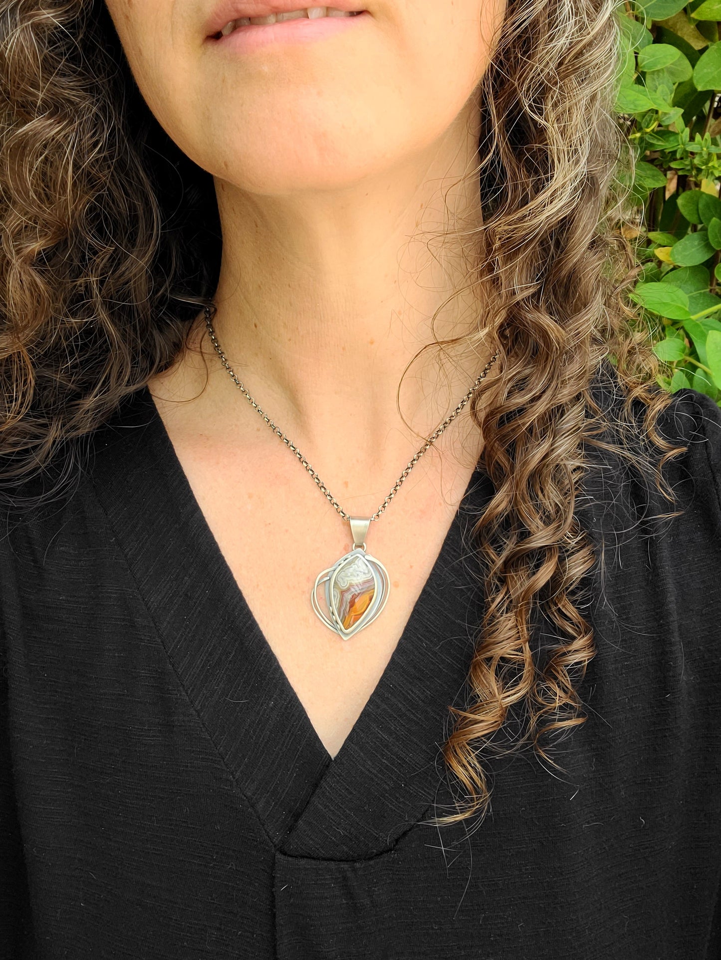 Skipping Stones Pendant: Red and Gray Laguna Lace Agate