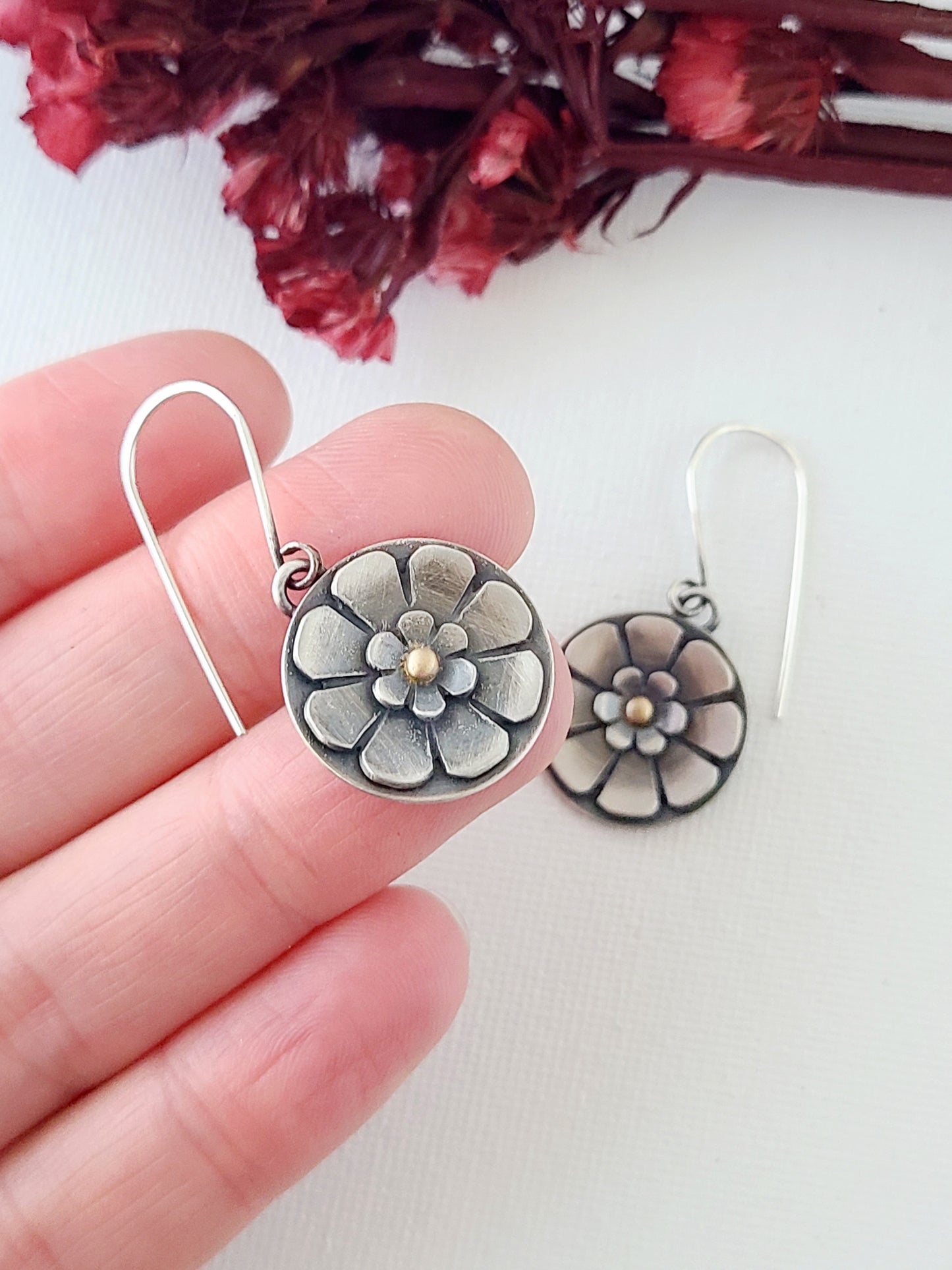 Flower earrings-SS/14k