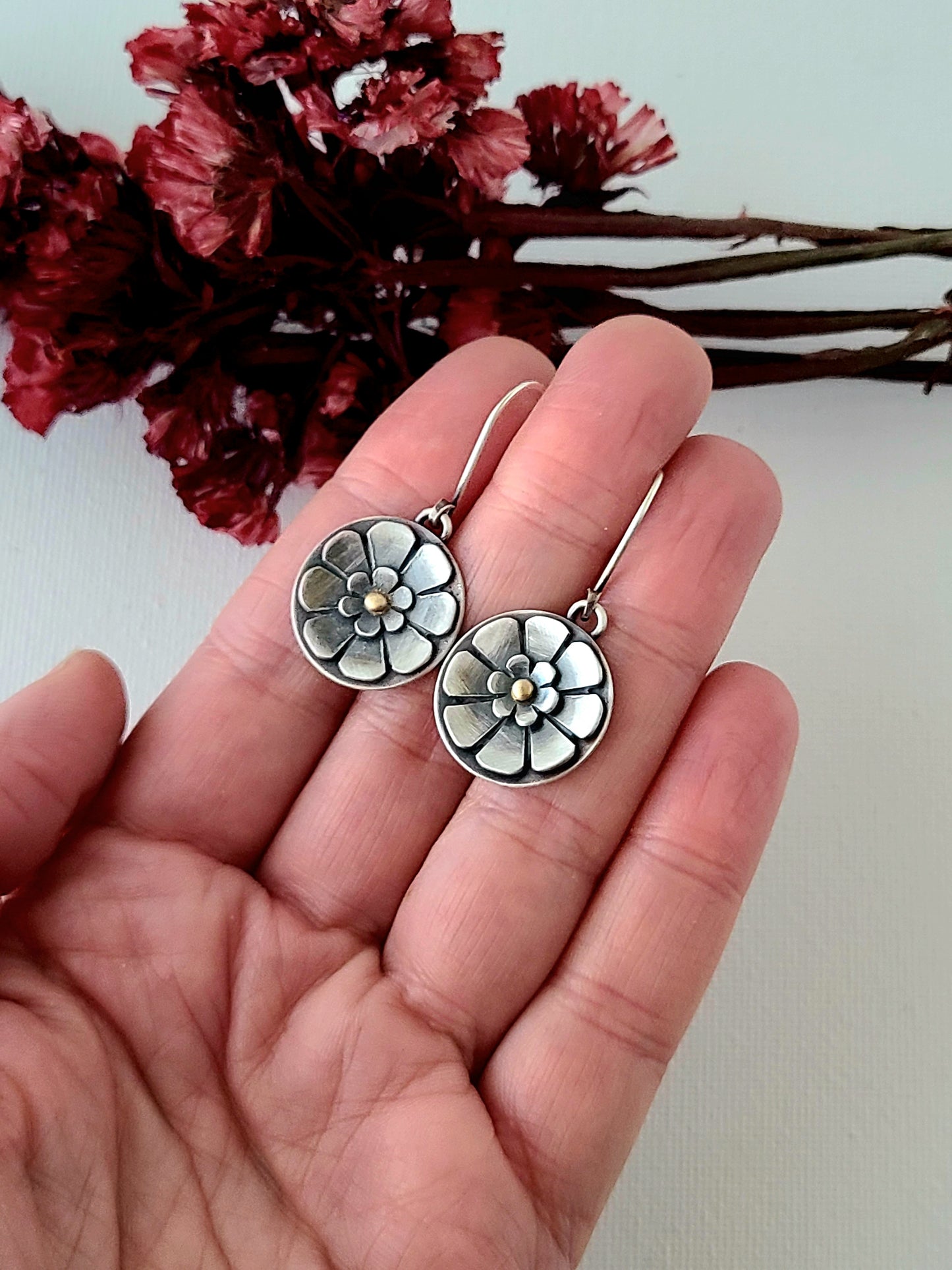 Flower earrings-SS/14k