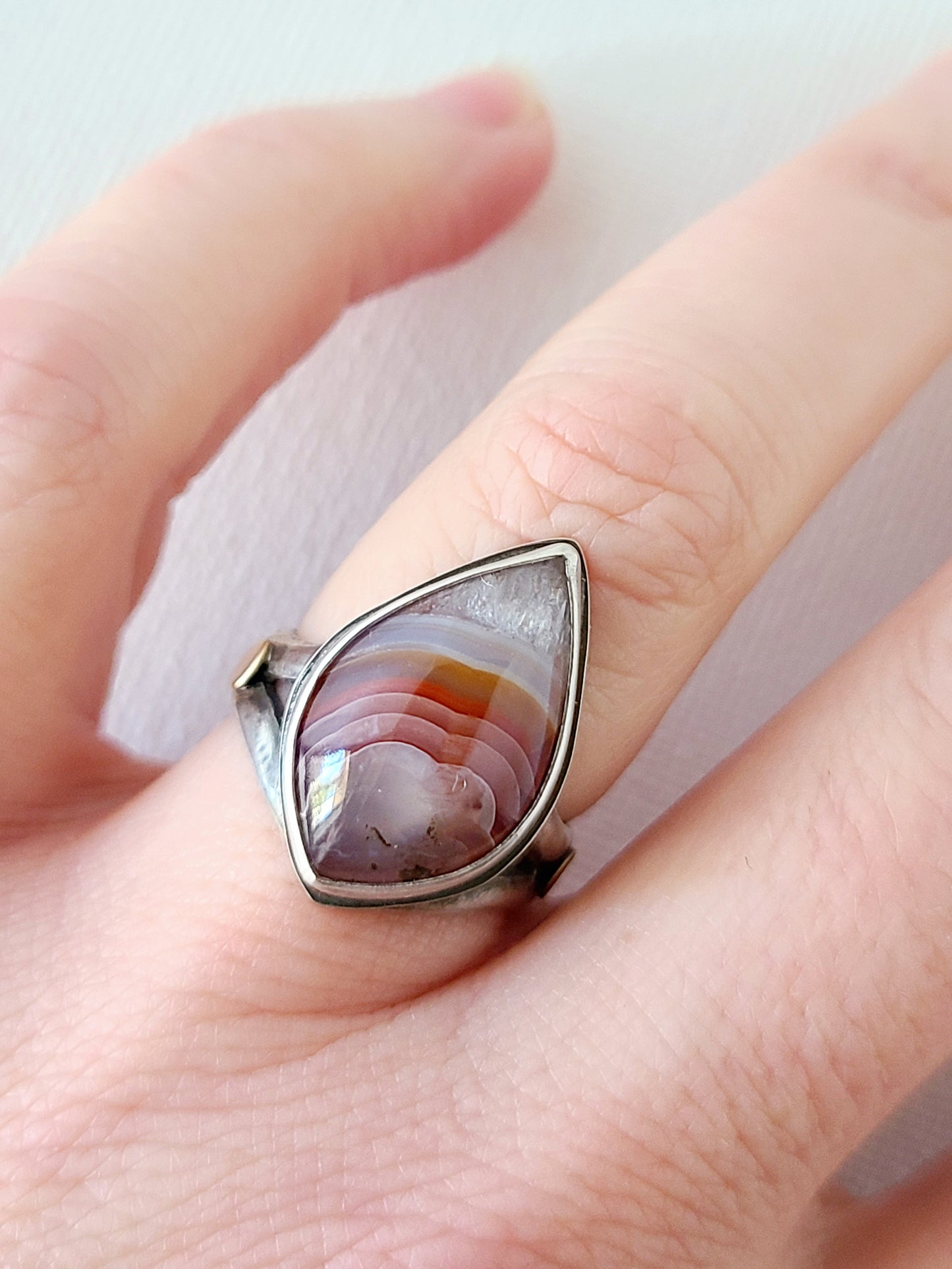 Alba Ring with Agua Nueva Agate-SS/14k size 6.25 US