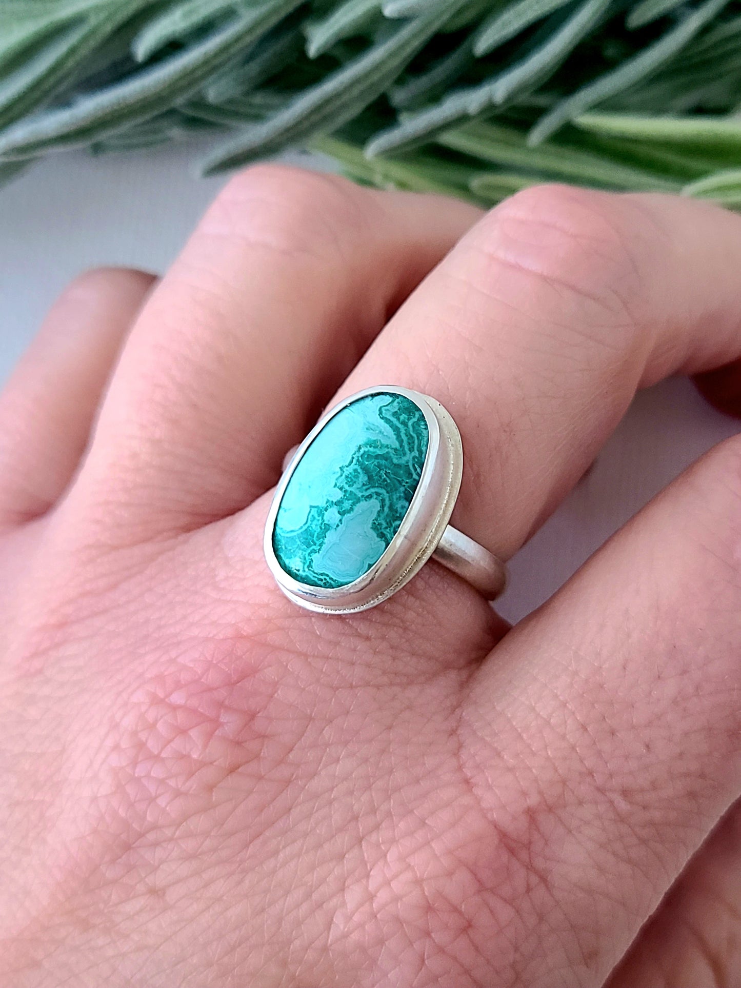 Linne Ring with Chrysocolla-size 8 US