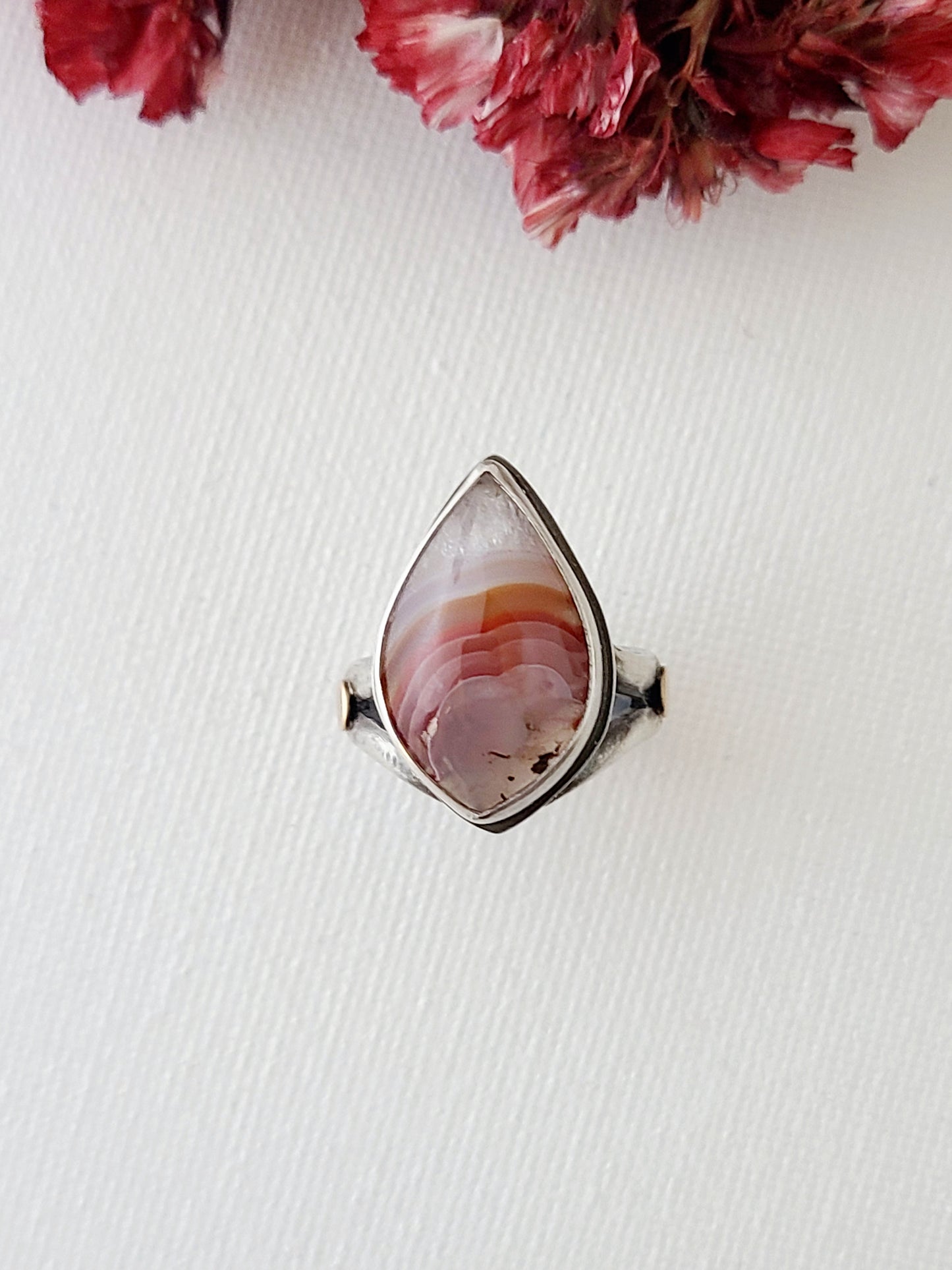 Alba Ring with Agua Nueva Agate-SS/14k size 6.25 US
