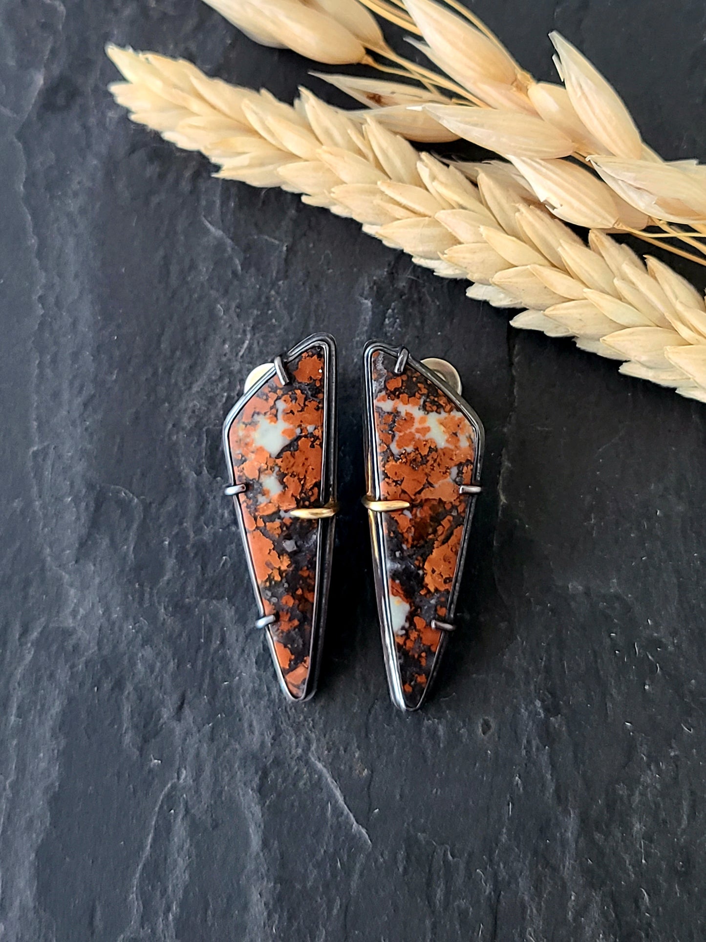 Maligano Jasper Studs-SS/14k Rust Red