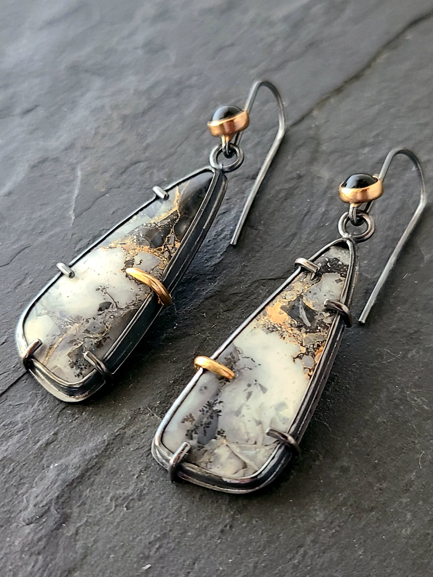 Maligano Jasper and Onyx earrings-SS/14k