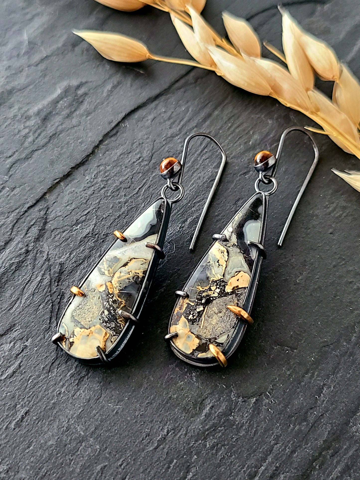 Maligano Jasper and Citrine earrings-SS/14k