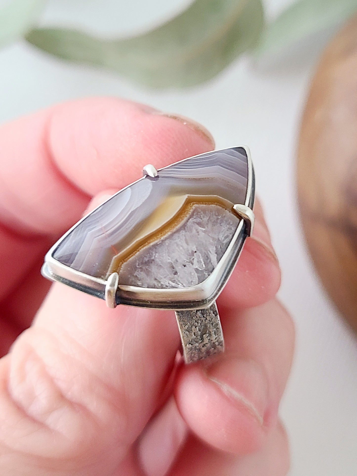Desert Sands ring with Agua Nueva Agate-size 9 US