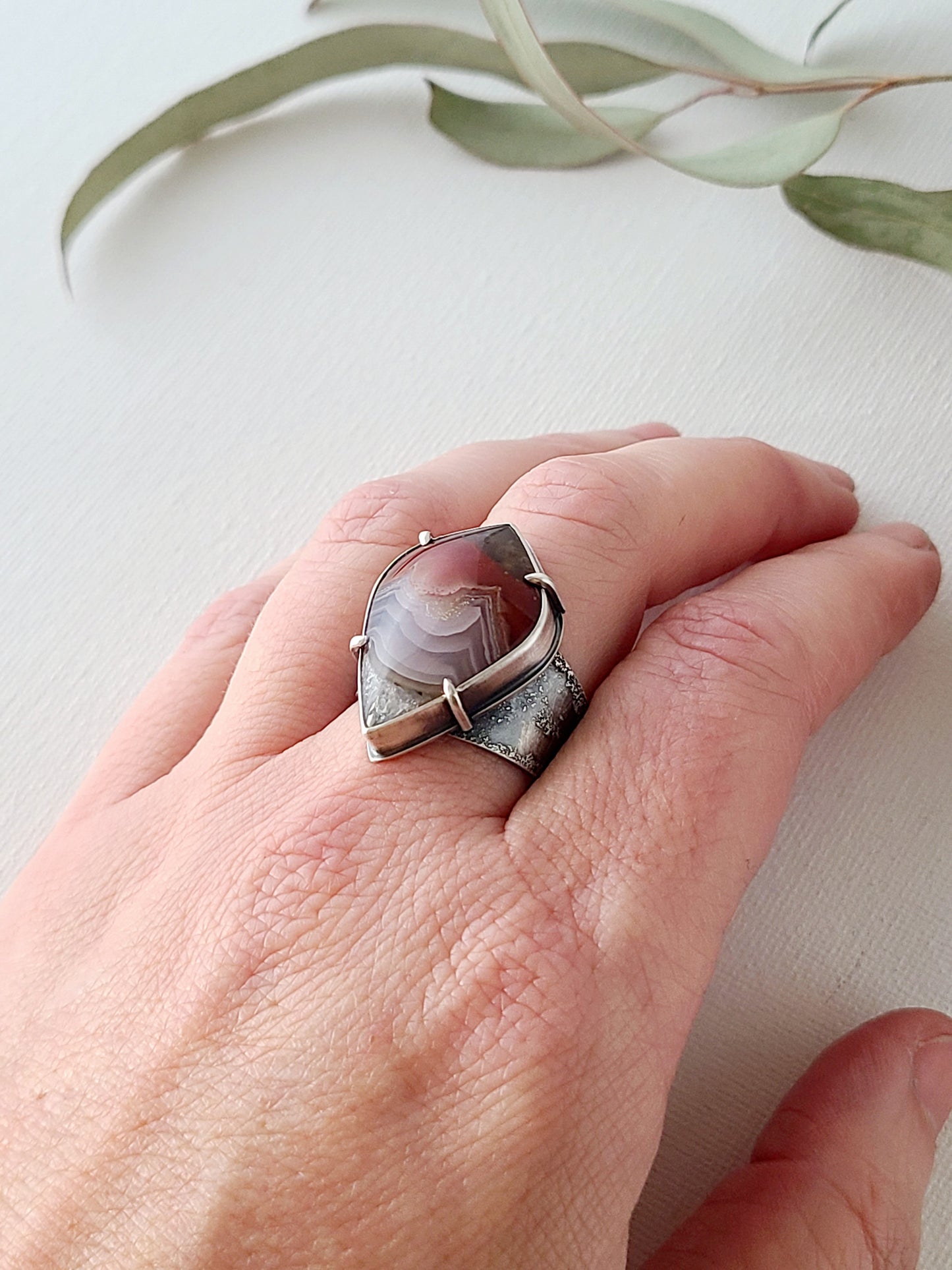 Desert Canyon Ring with Laguna Lace Agate-size 10 US