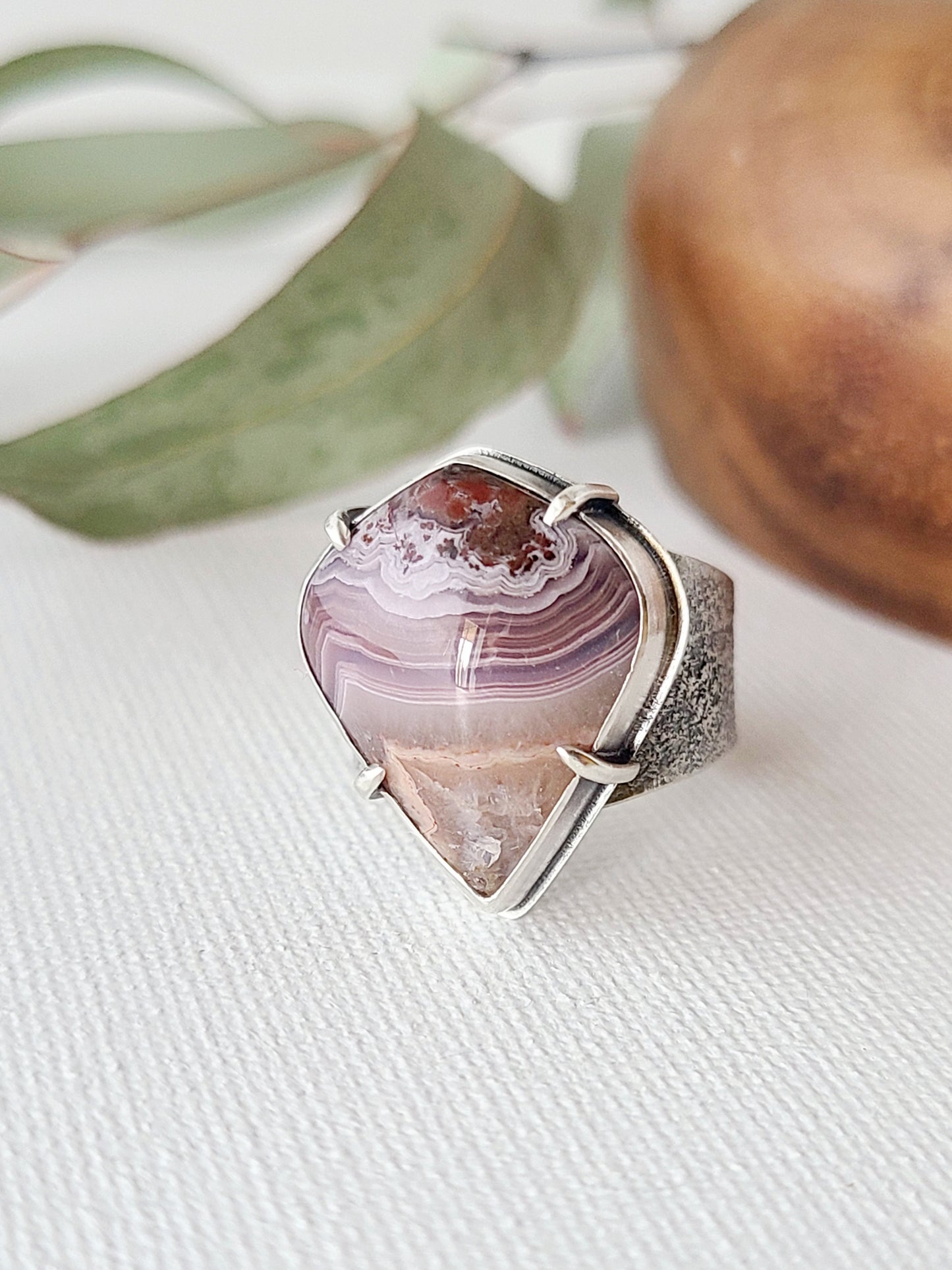Desert Canyon Ring with Laguna Lace Agate-size 8.5 US