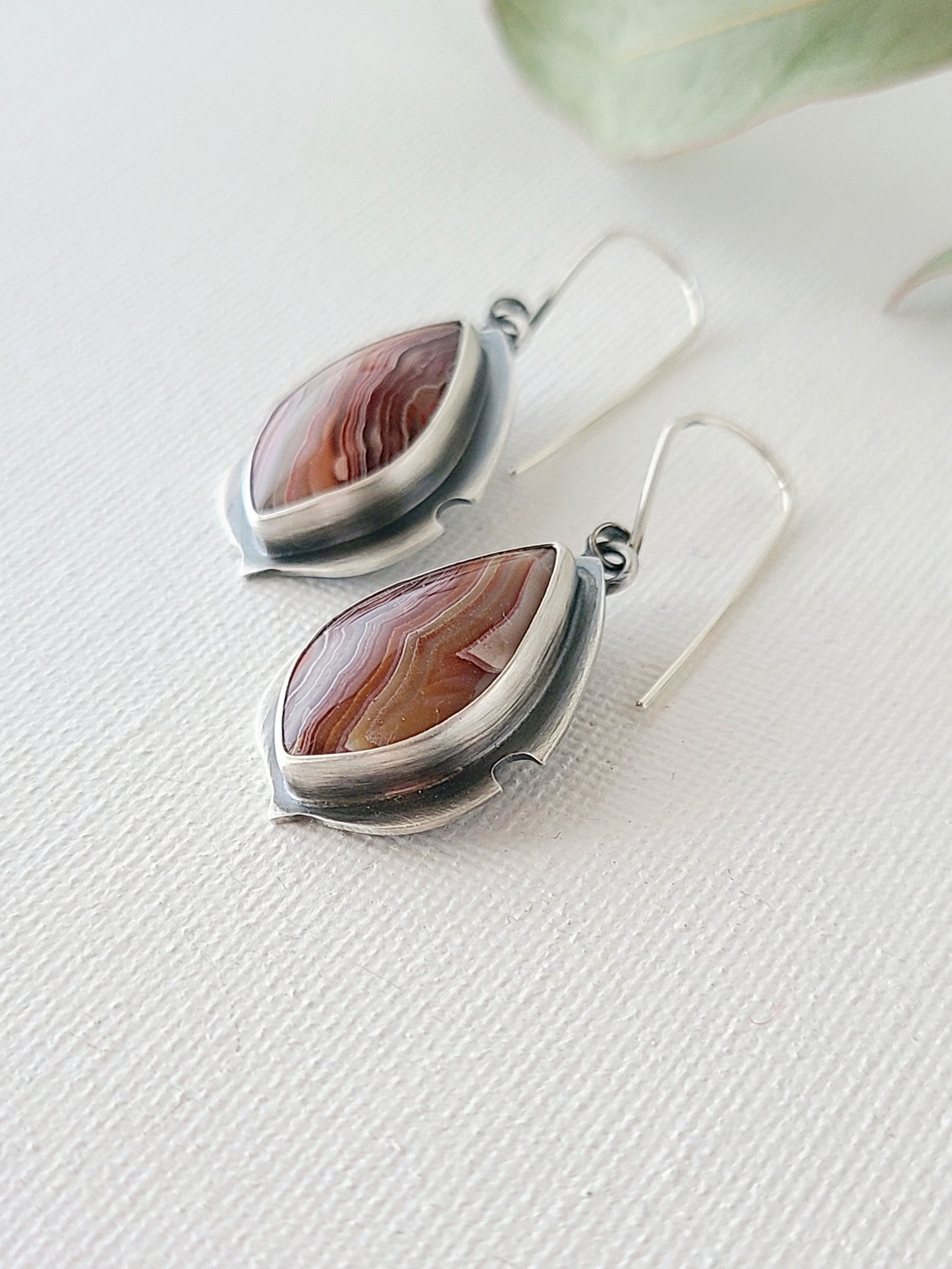 Navette earrings-Red and Purple Laguna Lace Agate