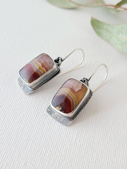 Ocaso earrings-Rectangle Laguna Lace Agates