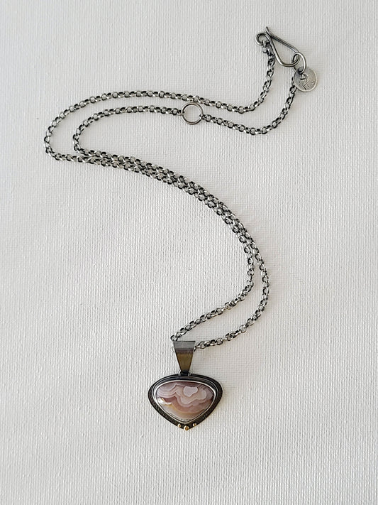 Alba Necklace-Rounded Triangle Agua Nueva Agate-SS/14k